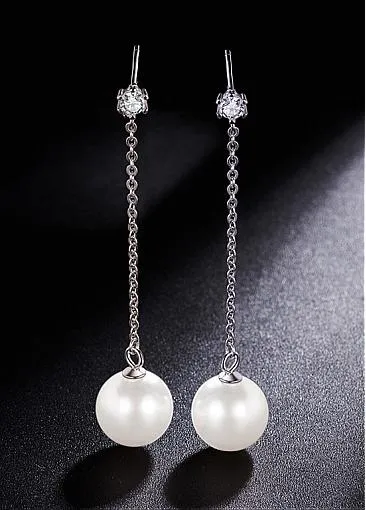 Popular AAA Zircon and Shell Pearl, Platinum 925 Sterling Silver Stud Earrings