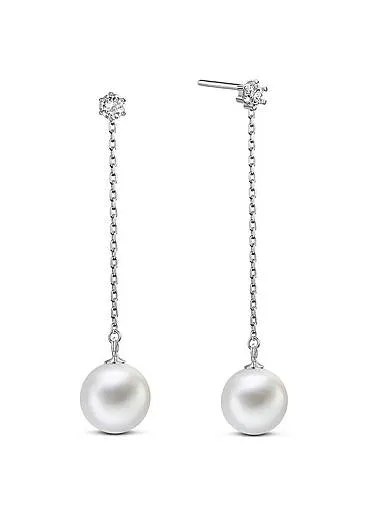 Popular AAA Zircon and Shell Pearl, Platinum 925 Sterling Silver Stud Earrings