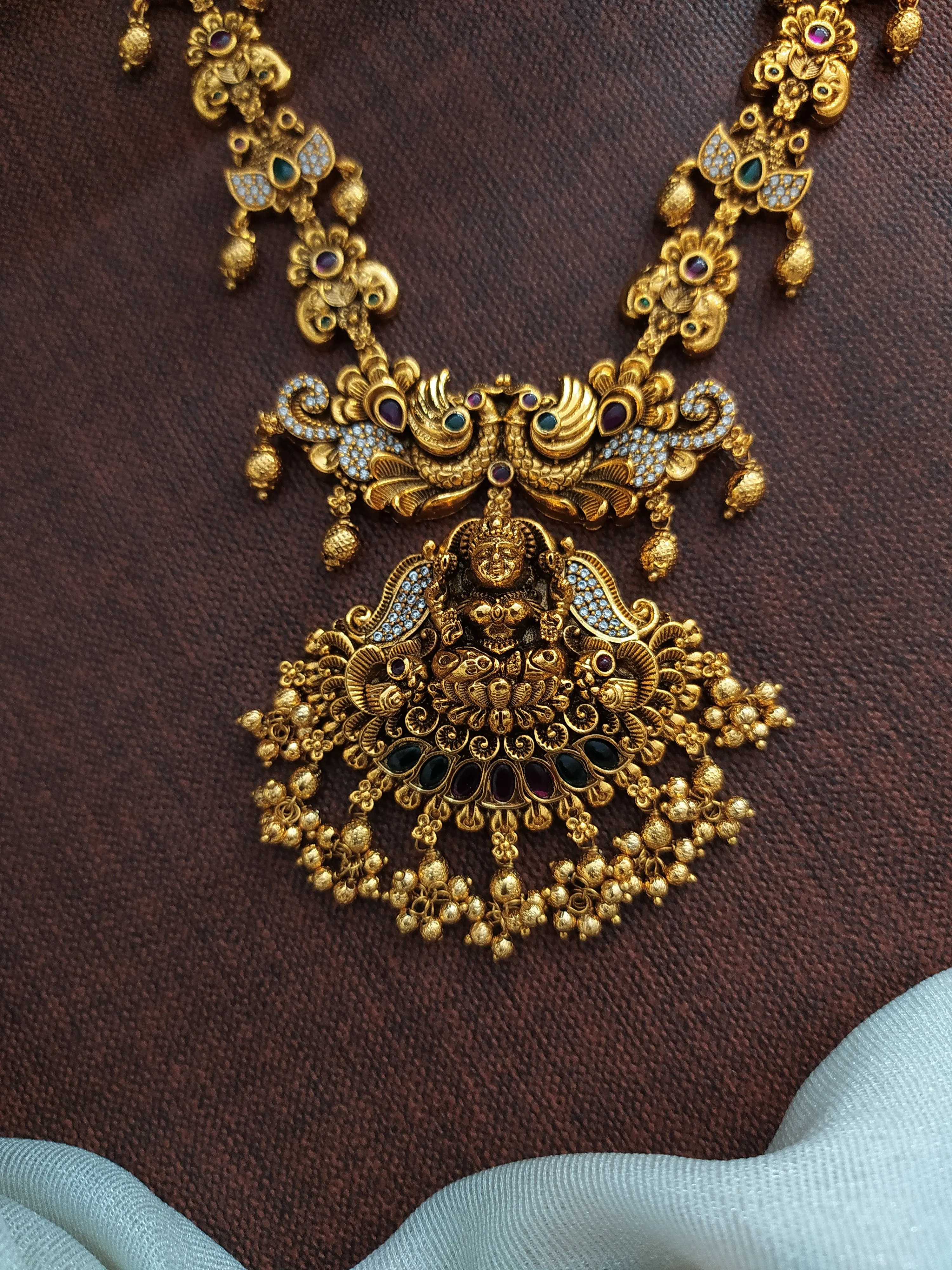 "Antique Lakshmi Necklace with Jhumki Featuring Lord Lakshmi"