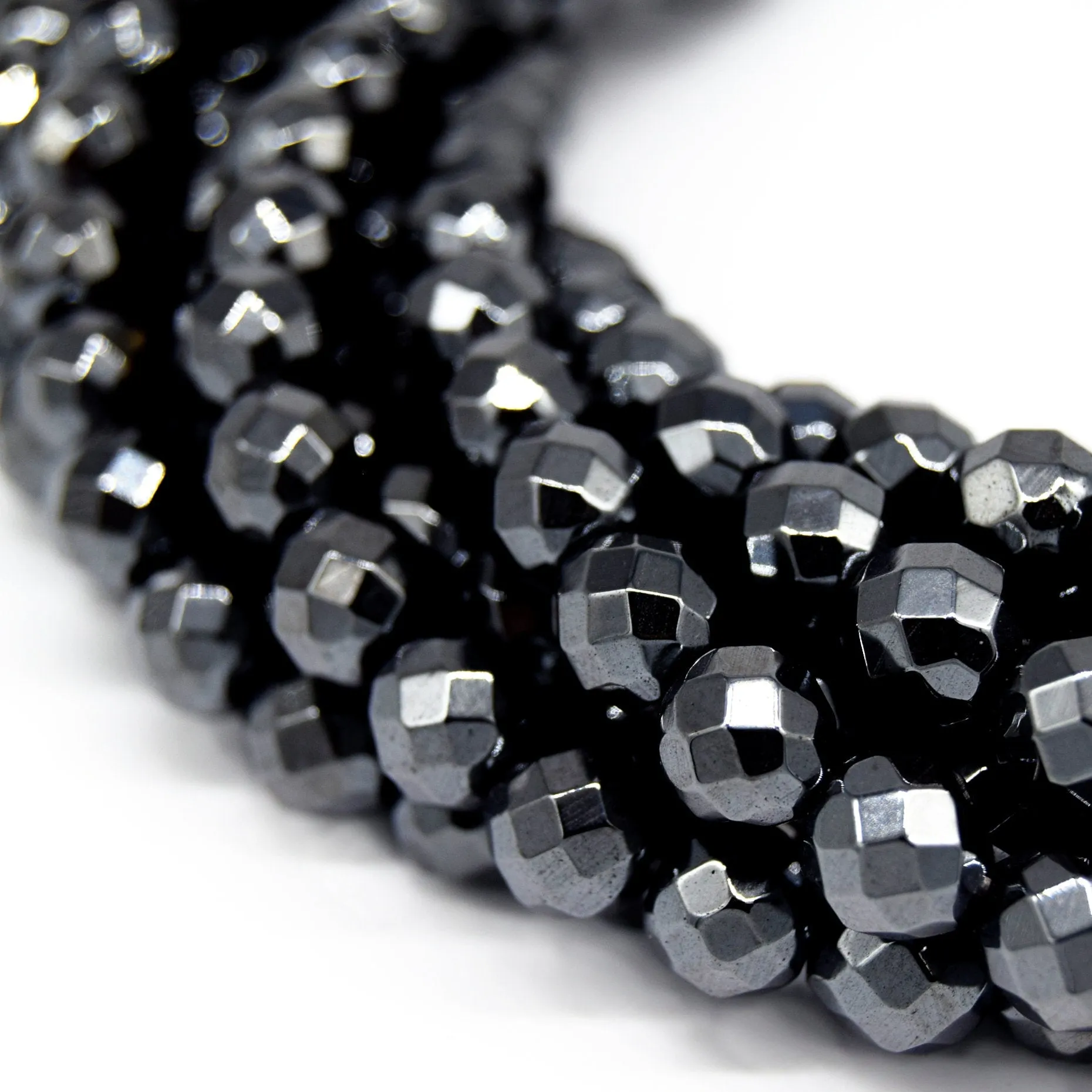 "Hematite Beads | Faceted Round Natural Gemstone in Metallic Gunmetal - 3mm, 4mm, 6mm, 8mm, 10mm, 12mm, 14mm Available"