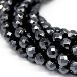 "Hematite Beads | Faceted Round Natural Gemstone in Metallic Gunmetal - 3mm, 4mm, 6mm, 8mm, 10mm, 12mm, 14mm Available"