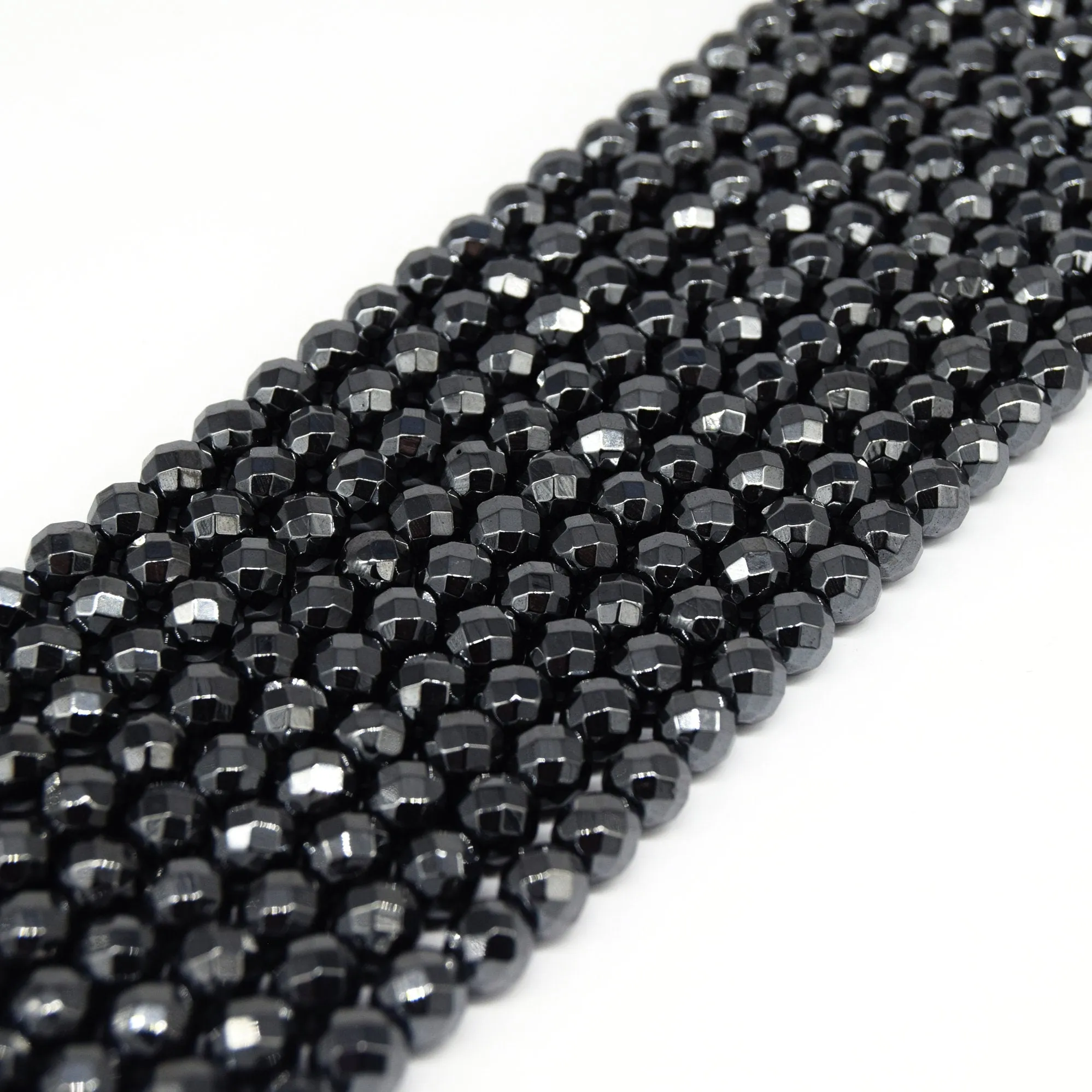 "Hematite Beads | Faceted Round Natural Gemstone in Metallic Gunmetal - 3mm, 4mm, 6mm, 8mm, 10mm, 12mm, 14mm Available"