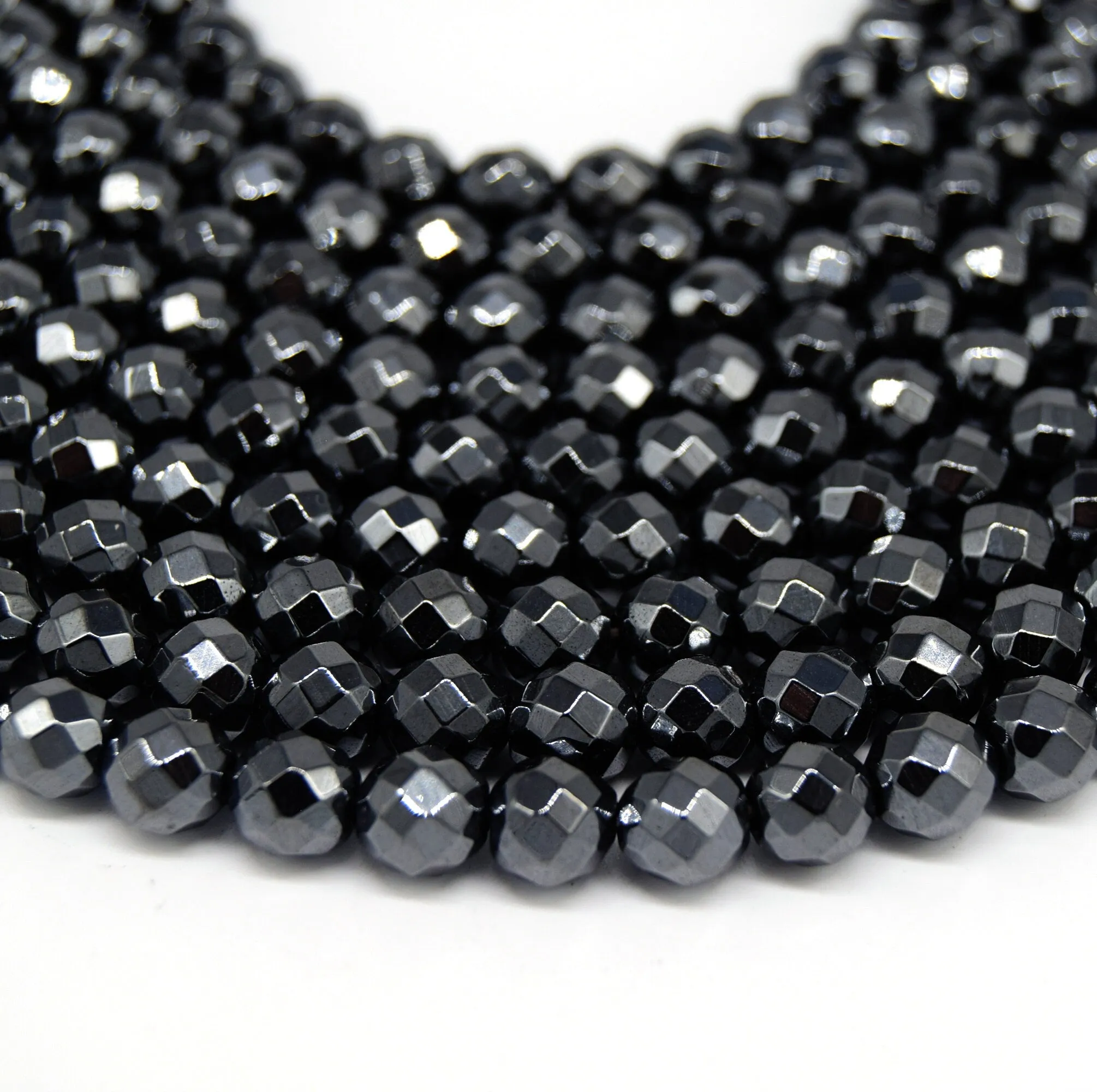 "Hematite Beads | Faceted Round Natural Gemstone in Metallic Gunmetal - 3mm, 4mm, 6mm, 8mm, 10mm, 12mm, 14mm Available"