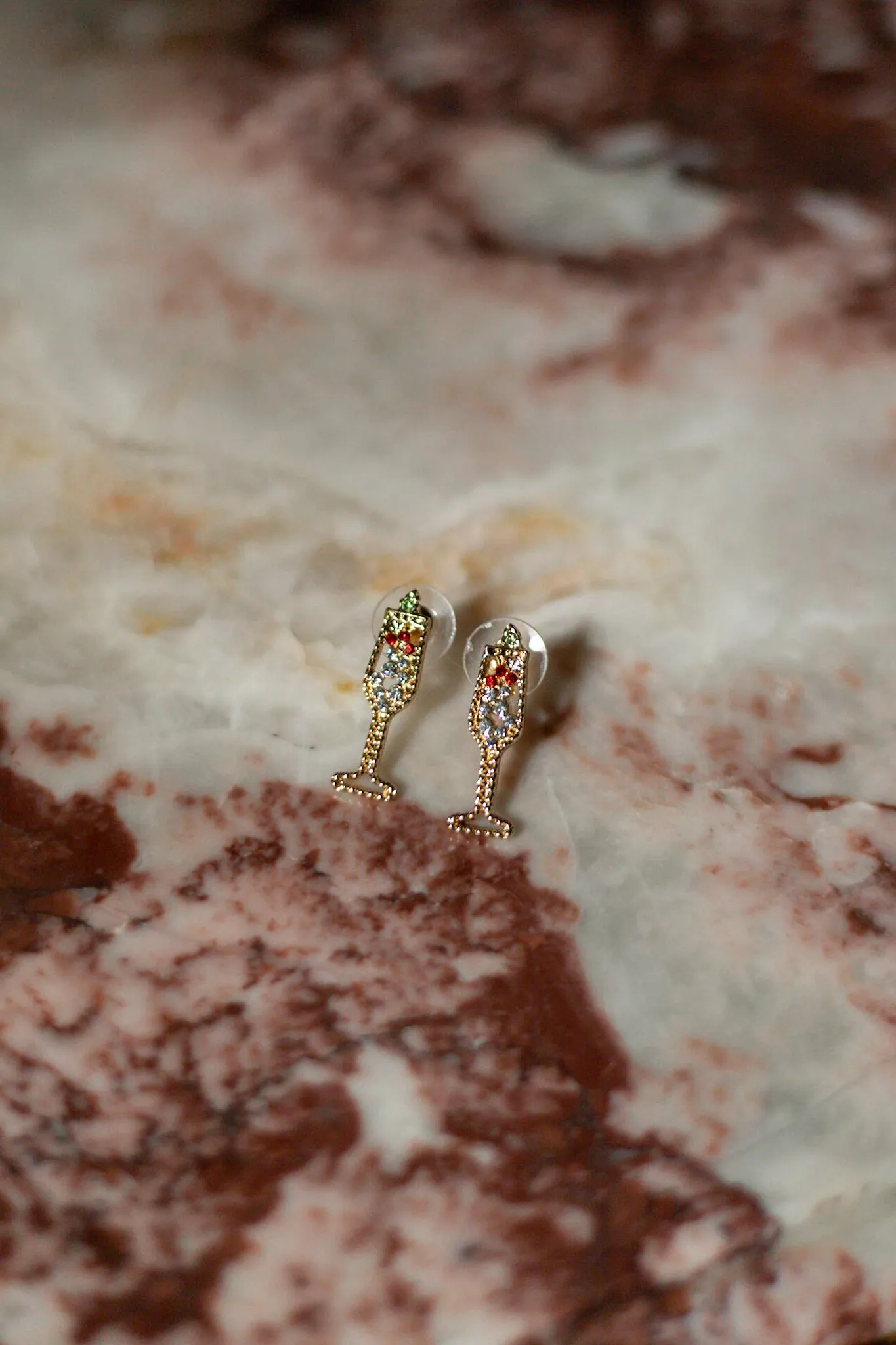 Raise Your Glass Holiday Cocktail Glass Earrings - Gold