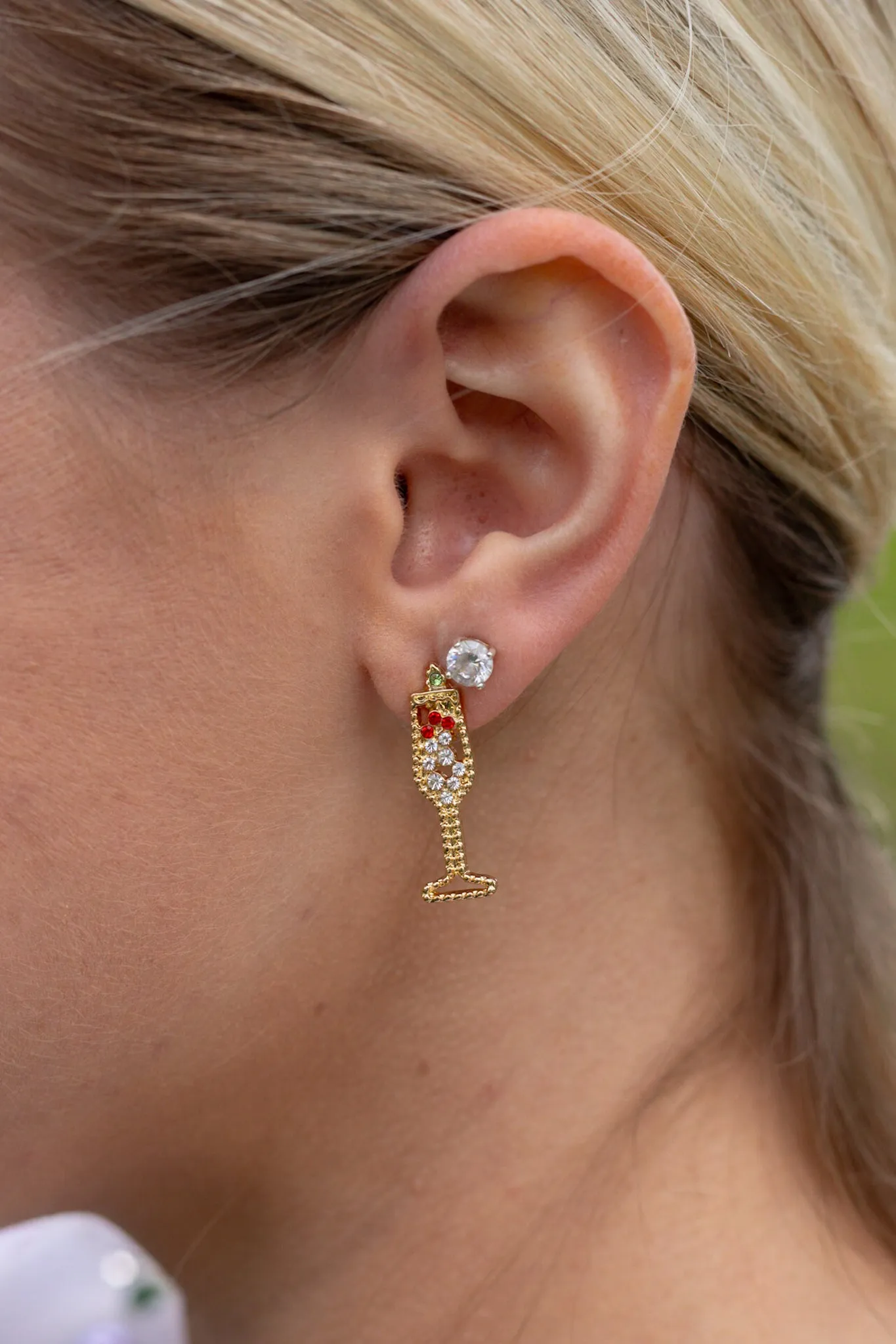 Raise Your Glass Holiday Cocktail Glass Earrings - Gold