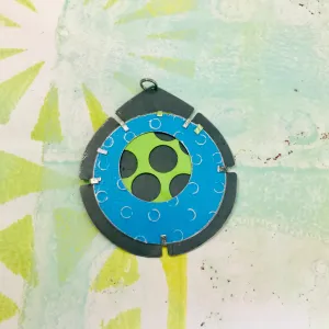 RESERVED Encircled Chartreuse in Bright Blue Upcycled Tin Earrings