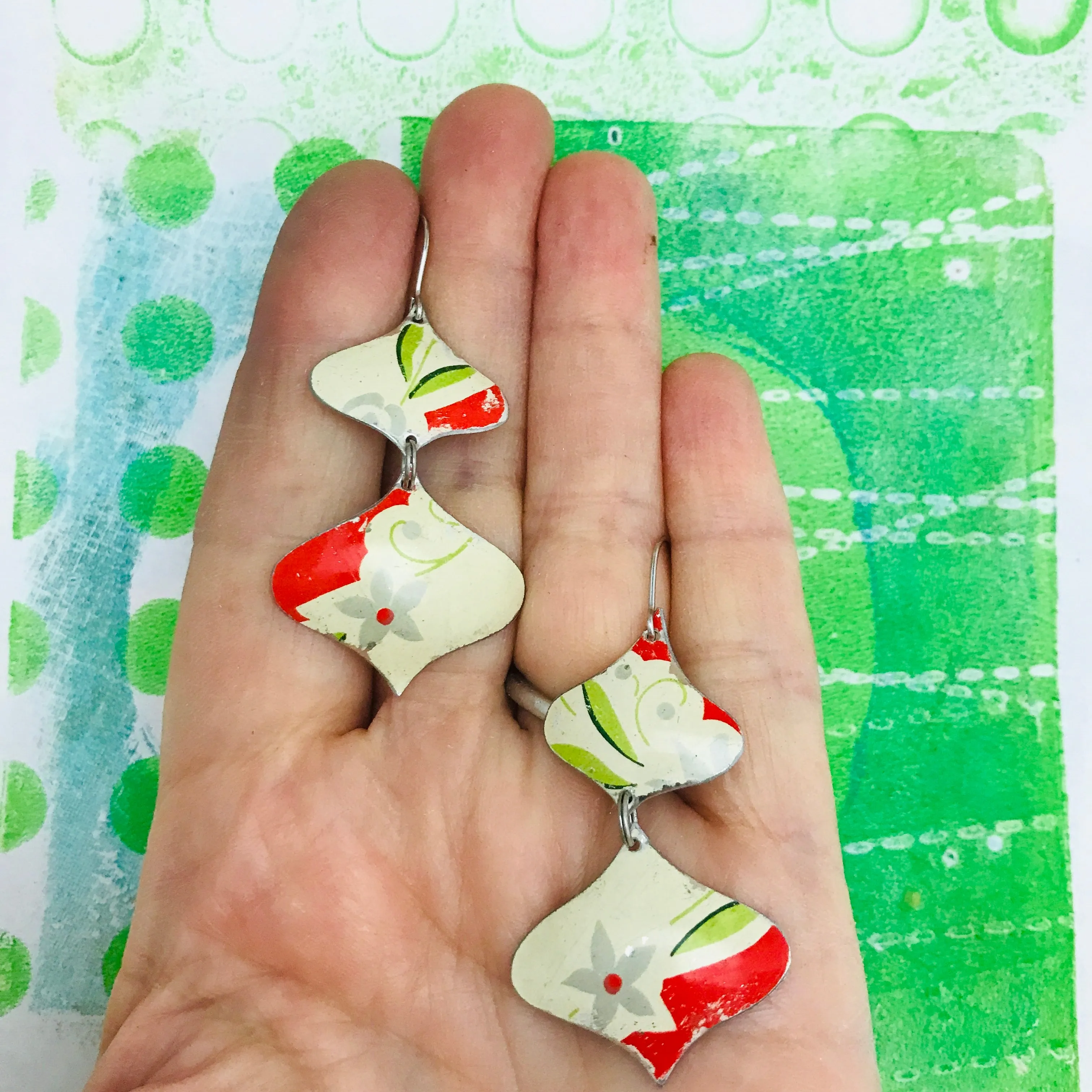 RESERVED  Light Gray Flowers Rex Ray Zero Waste Tin Earrings