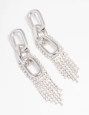 Rhodium Chain Diamante Cupchain Drop Earrings