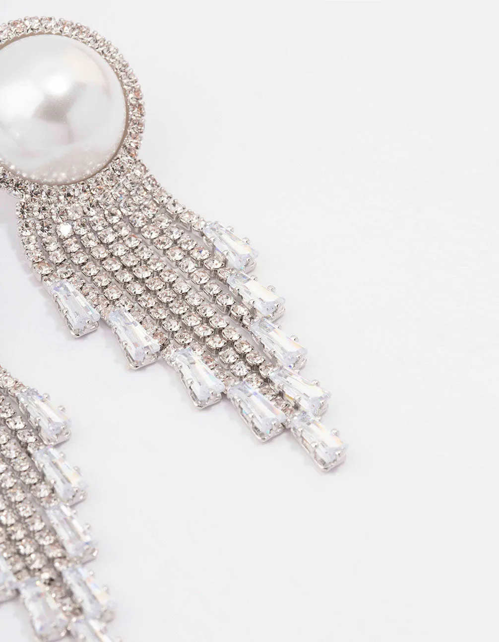 Rhodium Oversized Pearl Cup Chain Diamante Earrings