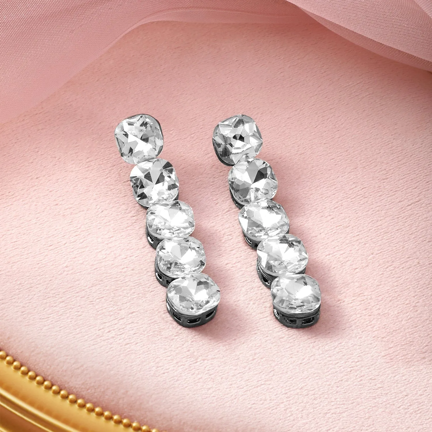 Rhodium Plated Crystal Zirconia Studded Statement Drop Earrings