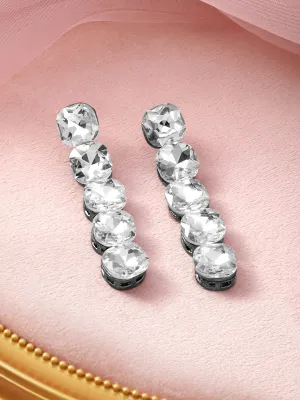 Rhodium Plated Crystal Zirconia Studded Statement Drop Earrings