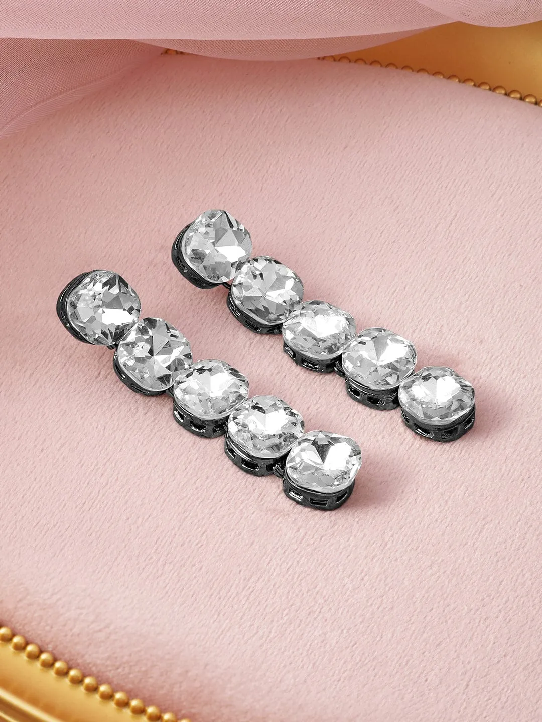Rhodium Plated Crystal Zirconia Studded Statement Drop Earrings