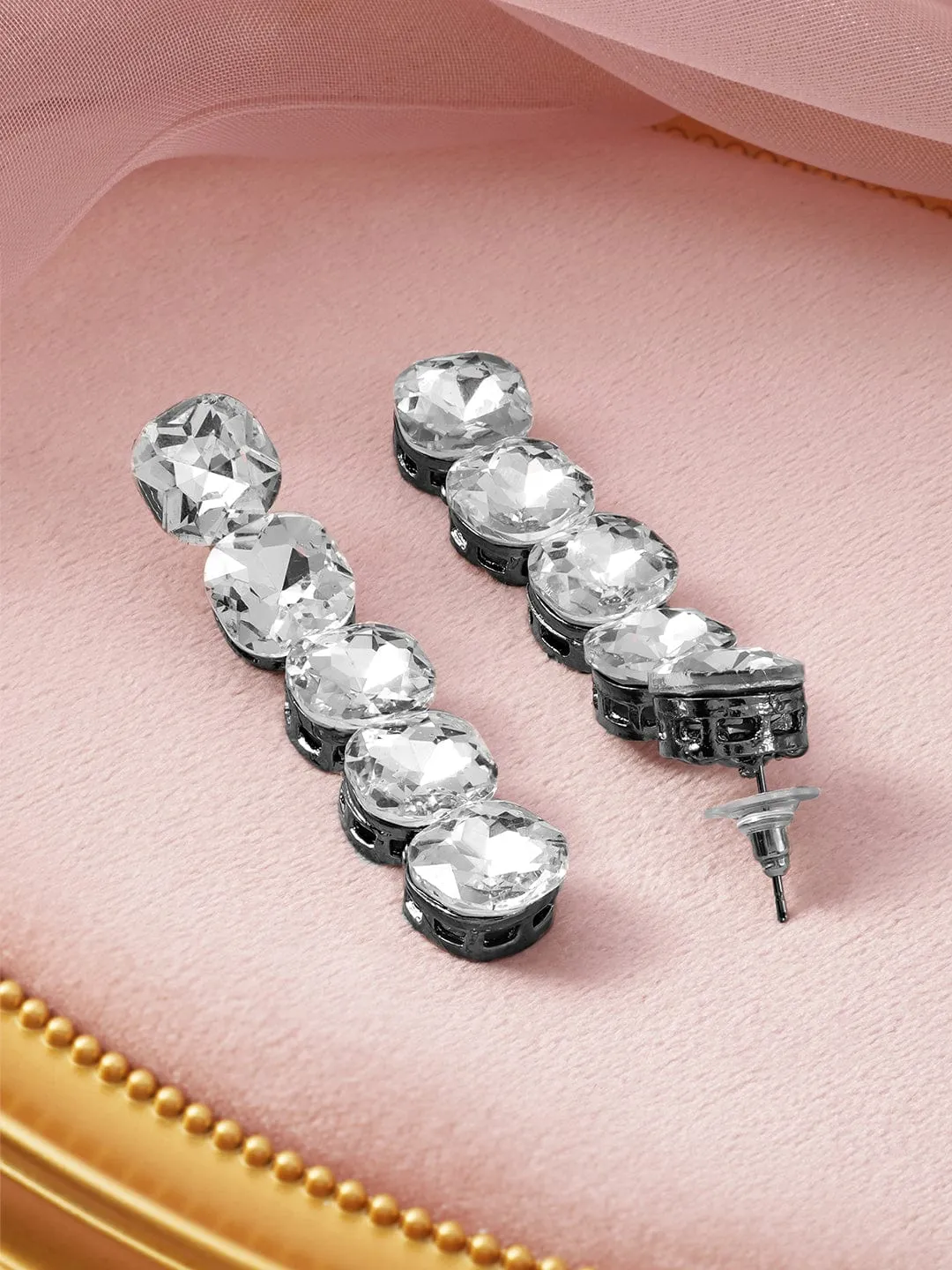 Rhodium Plated Crystal Zirconia Studded Statement Drop Earrings