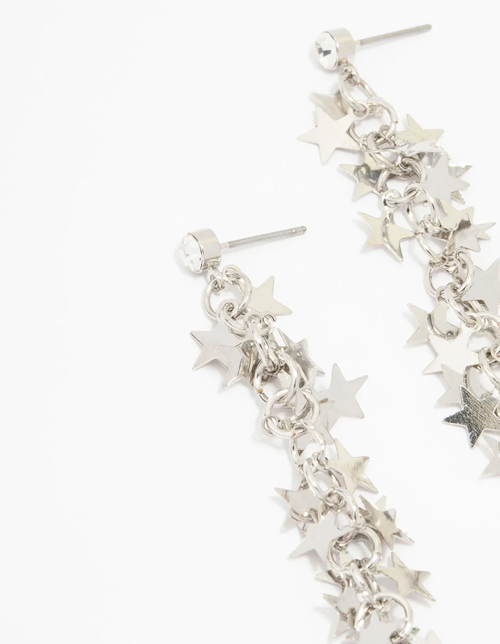 Rhodium Waterfall Star Drop Earrings