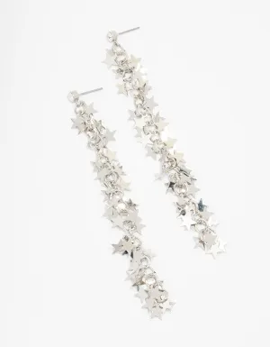 Rhodium Waterfall Star Drop Earrings