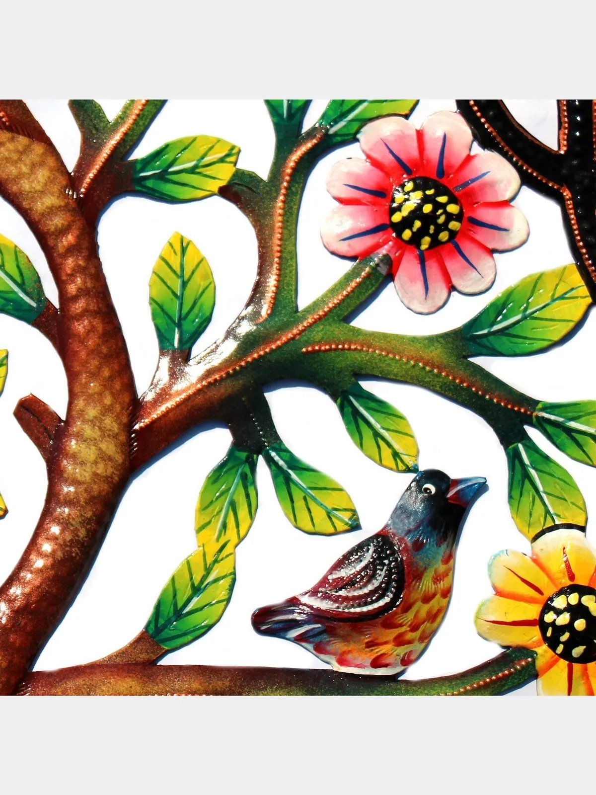 Rooted Tree of Life Braided Ring Painted Haitian Metal Drum Wall Art, 24"
