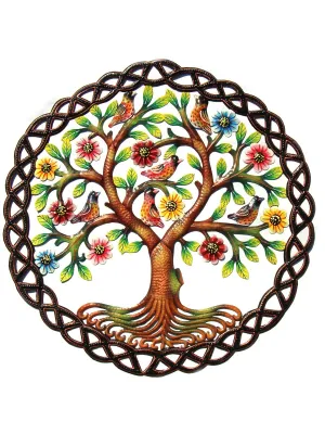 Rooted Tree of Life Braided Ring Painted Haitian Metal Drum Wall Art, 24"