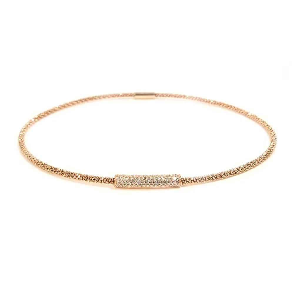 Rose Gold Mesh Necklace CZ
