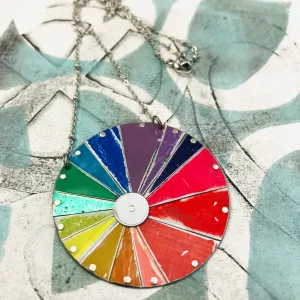 Round Rainbow Tin Color Wheel Necklace