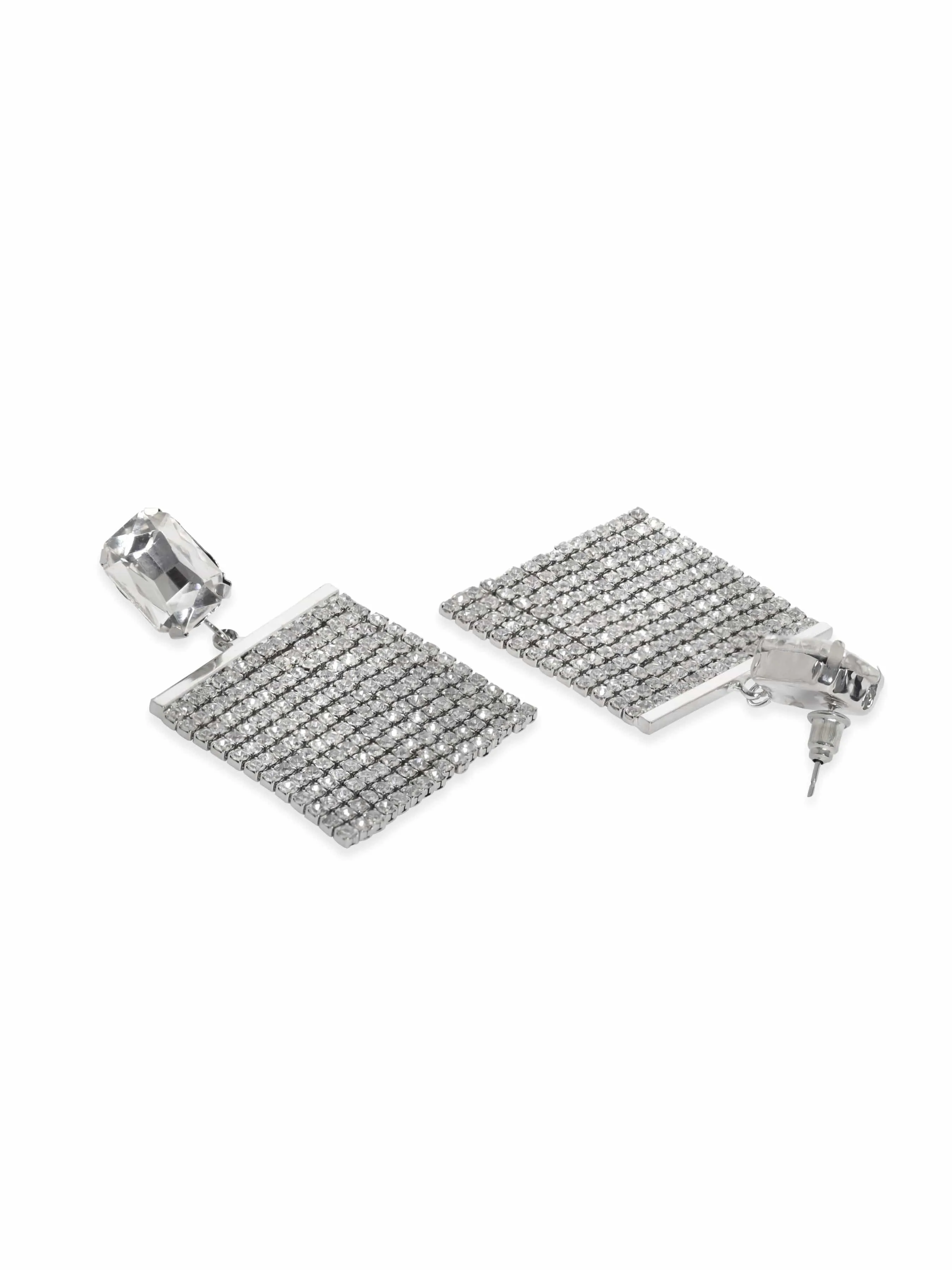 Rubans Silver-Plated Glamorous AD & Cubic Zirconia Studded Multilayered Drop Earrings