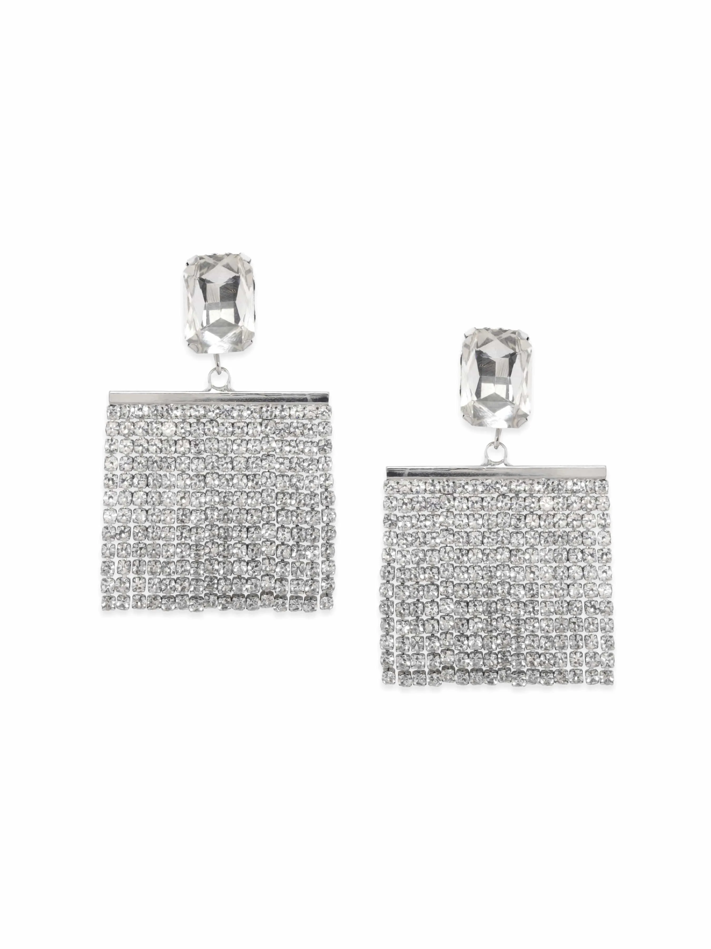 Rubans Silver-Plated Glamorous AD & Cubic Zirconia Studded Multilayered Drop Earrings