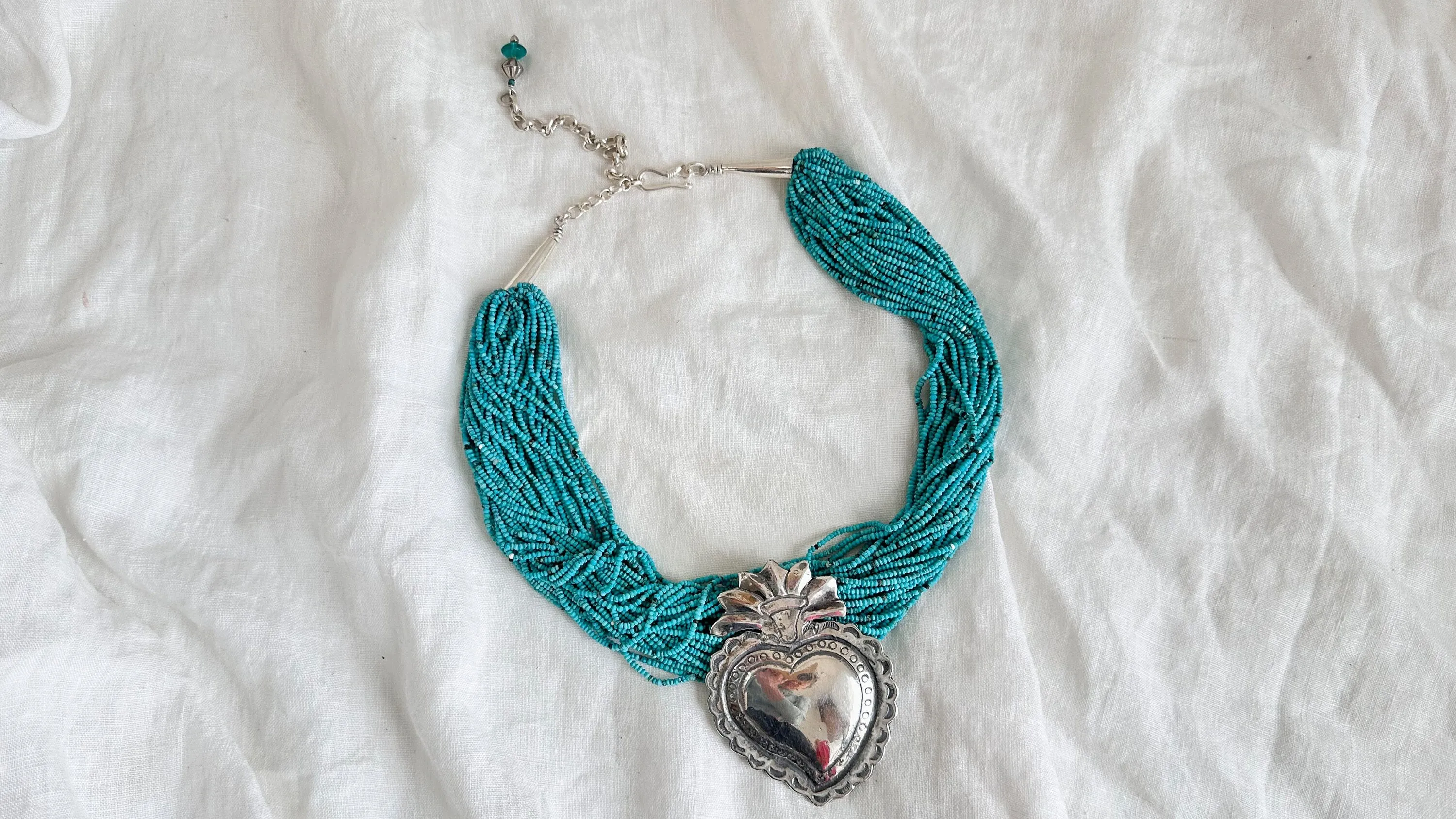 Sacred Heart Pendant Multi-Strand Necklace. Sterling Silver. Howlite. 1376