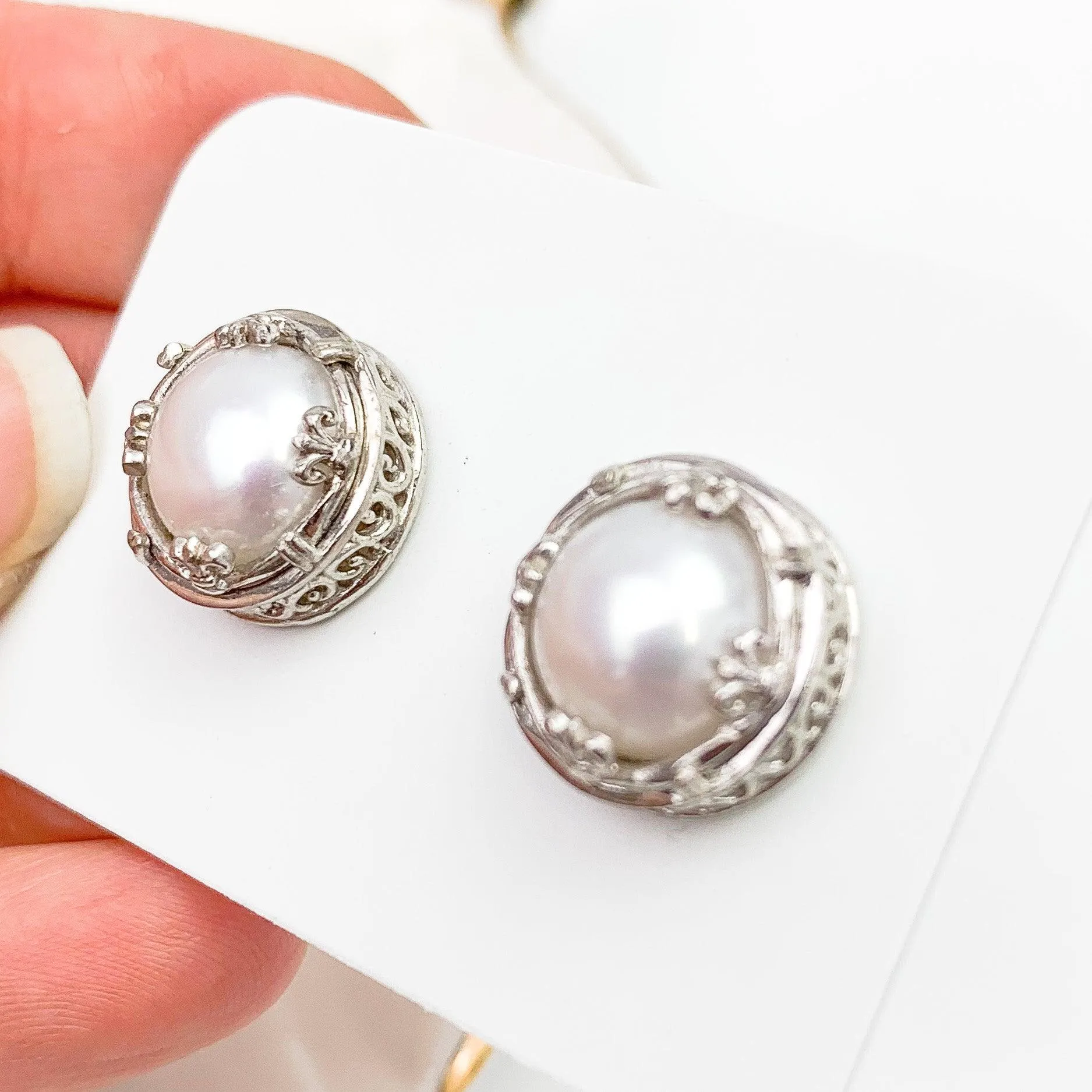 SALE! Greek Filigree Pearl Stud Earrings