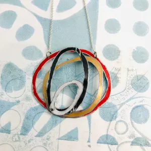 Scarlet, Black, Snow & Gold Scribbles Upcycled Tin Necklace