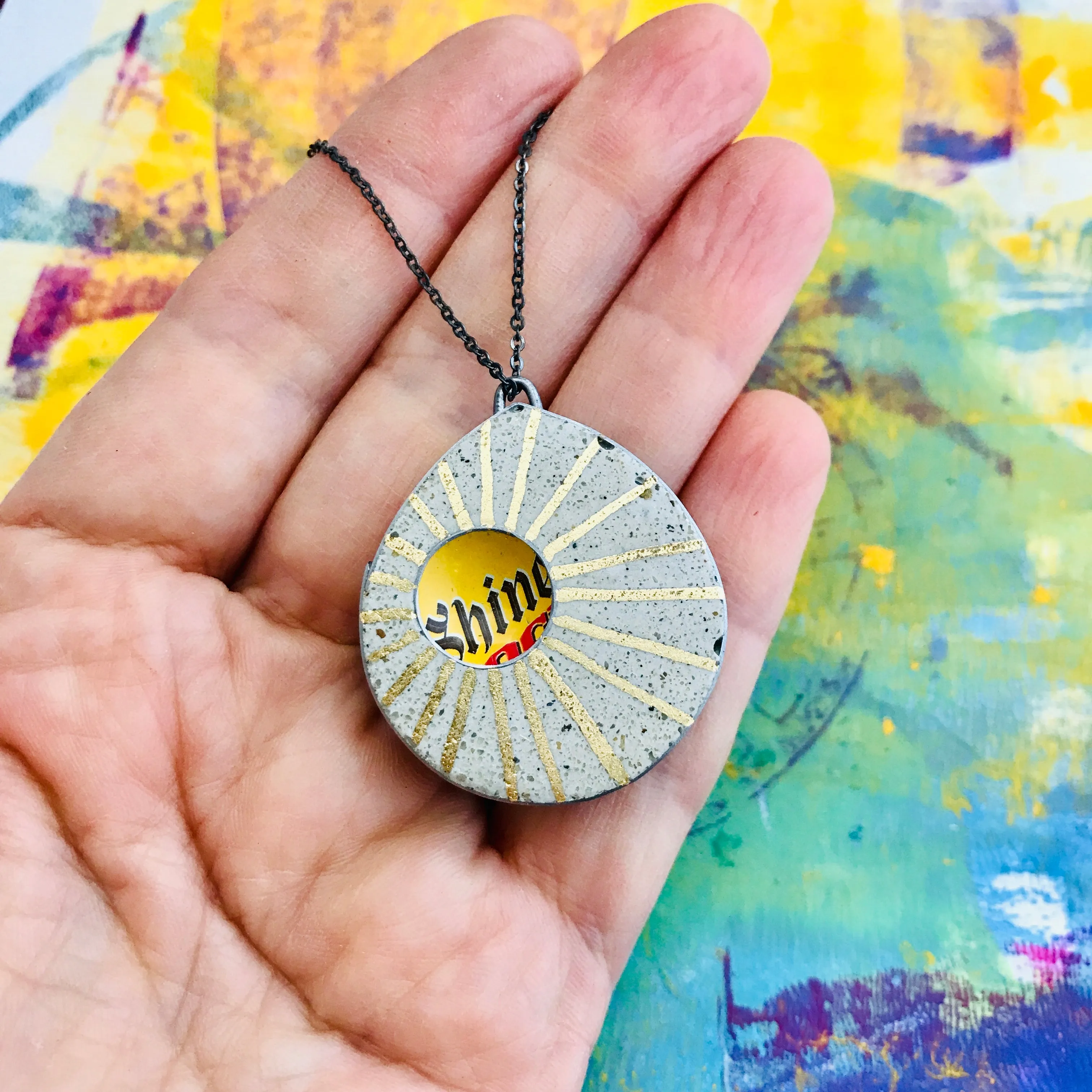Shine Reversible Concrete & Tin Necklace