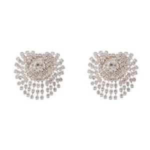 Silver Diamante Cup Chain Statement Stud Earring