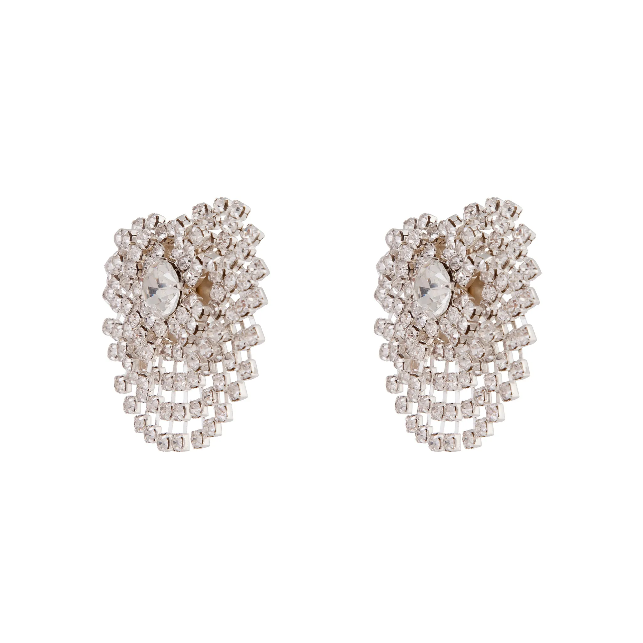 Silver Diamante Cup Chain Statement Stud Earring