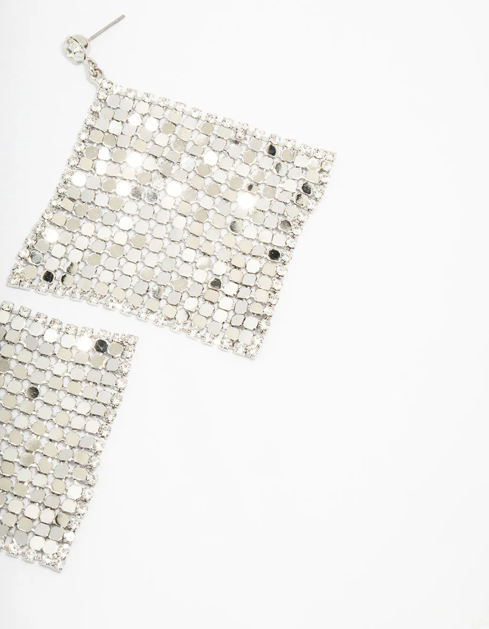 Silver Disco Chain Mail Drop Earrings