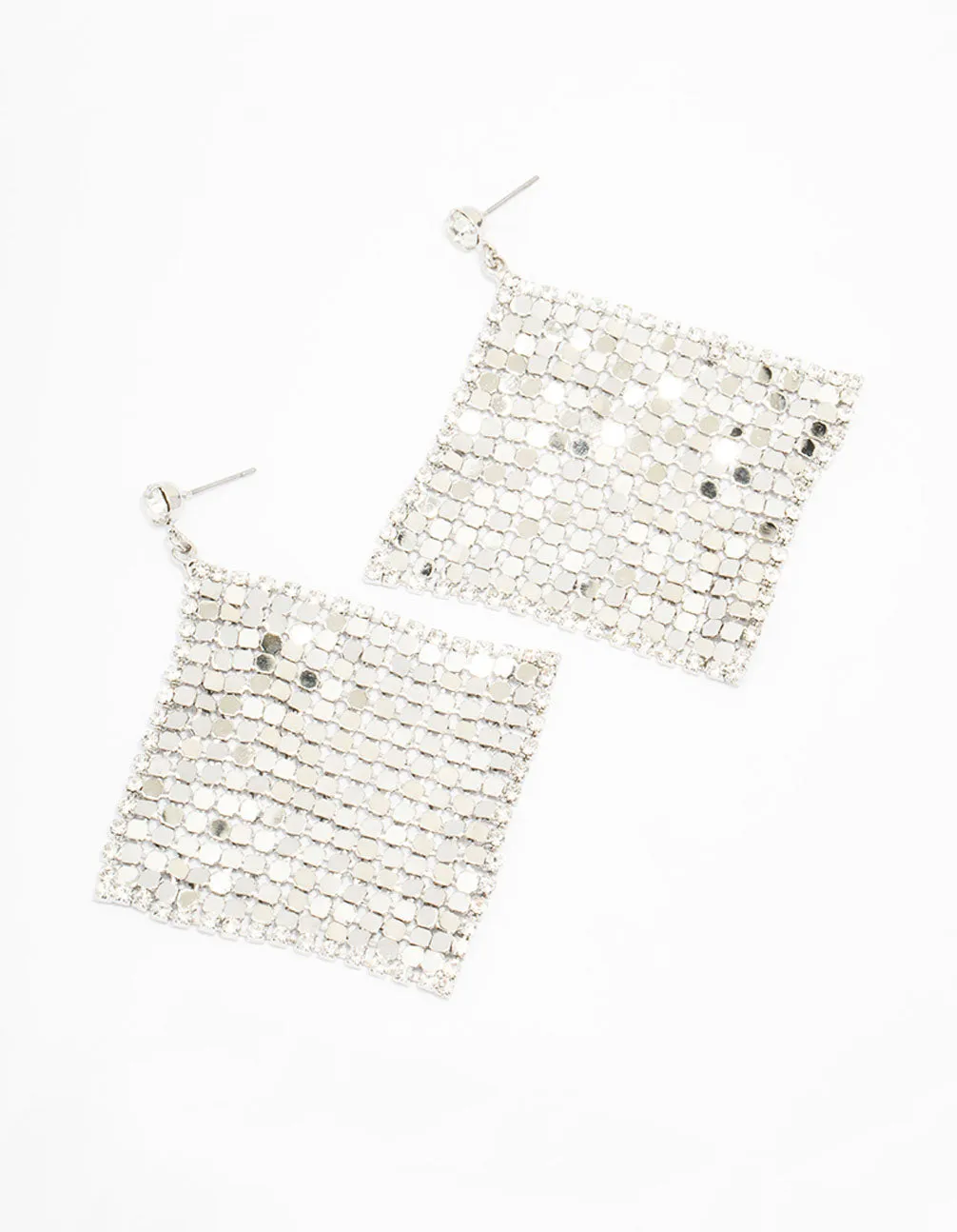 Silver Disco Chain Mail Drop Earrings