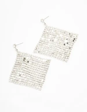 Silver Disco Chain Mail Drop Earrings