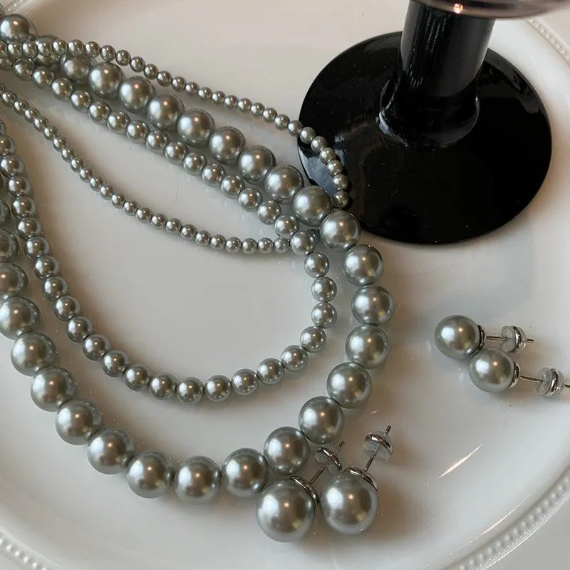Silver Grey Round Pearl Sweater Chain New Women