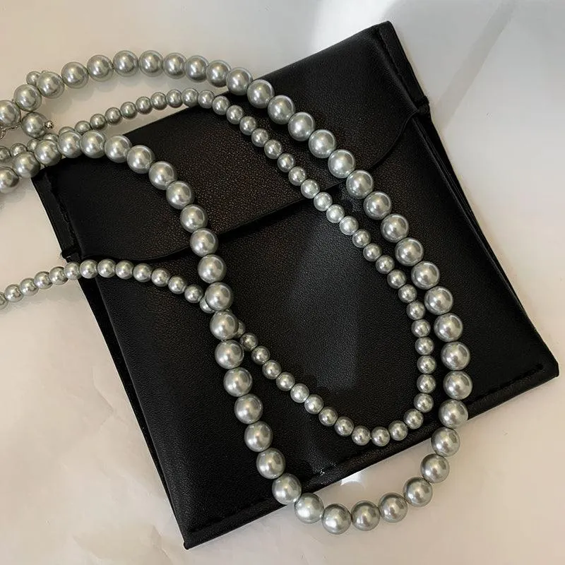 Silver Grey Round Pearl Sweater Chain New Women