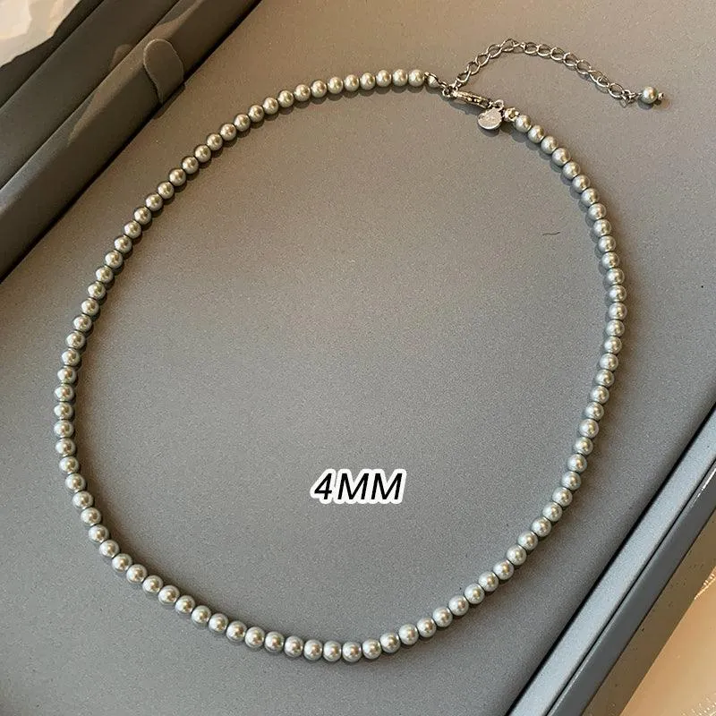 Silver Grey Round Pearl Sweater Chain New Women