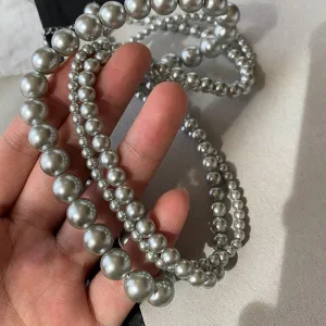 Silver Grey Round Pearl Sweater Chain New Women