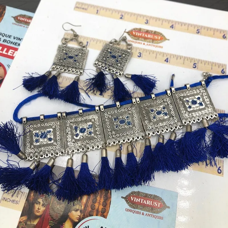 Silver Kuchi Dangling Tassels Jewelry Set