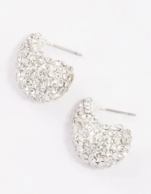 Silver Paved Teardrop Stud Earrings