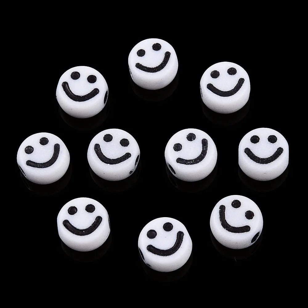 Smiley Beads - White/Black (100)
