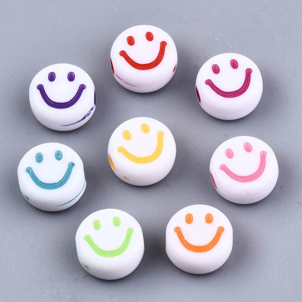 Smiley Beads - White/Colours (100)