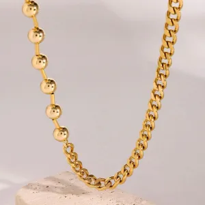 Stainless Steel Mixed Bead and Smooth Chain Necklace