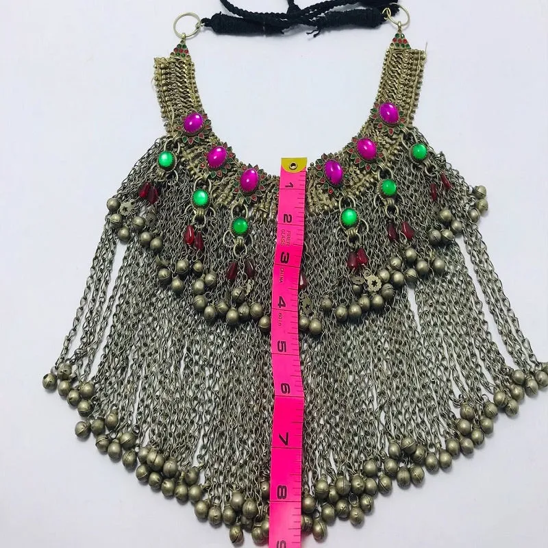 Statement Choker Necklace  Long Silver Dangling Bells