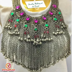 Statement Choker Necklace  Long Silver Dangling Bells