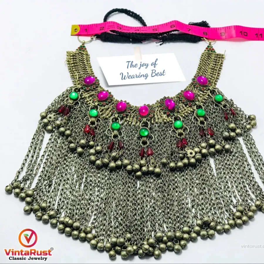 Statement Choker Necklace  Long Silver Dangling Bells