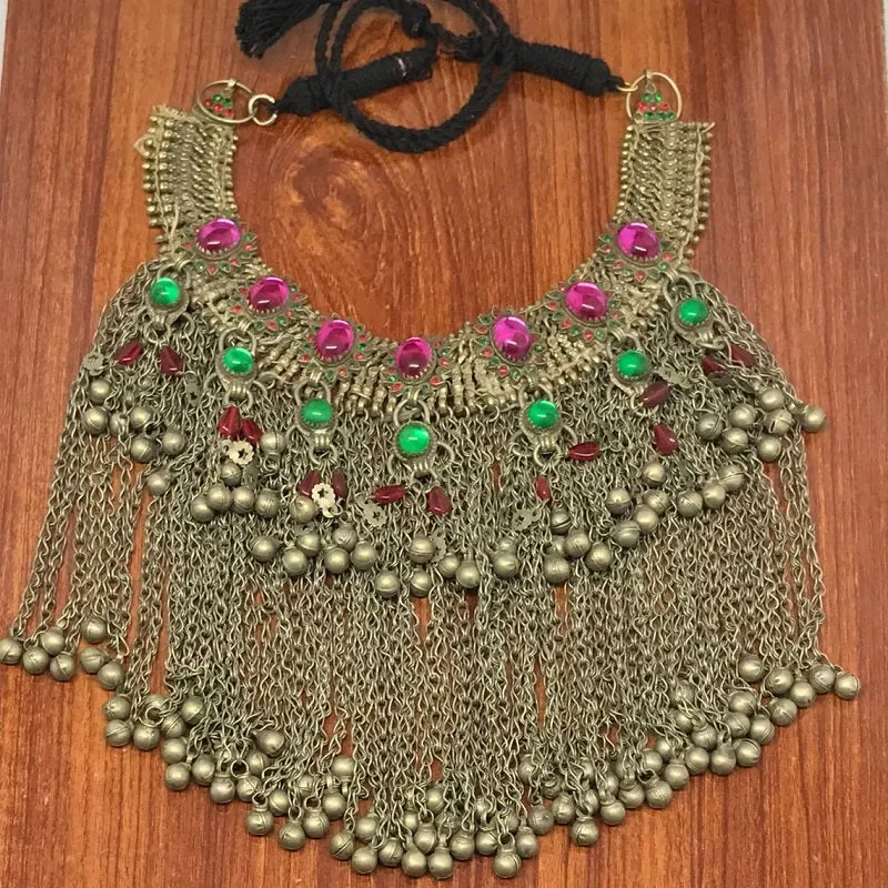 Statement Choker Necklace  Long Silver Dangling Bells