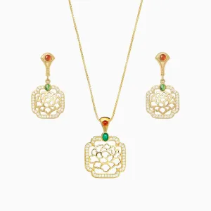 Tang Flower Dangle Earrings & Necklace Set
