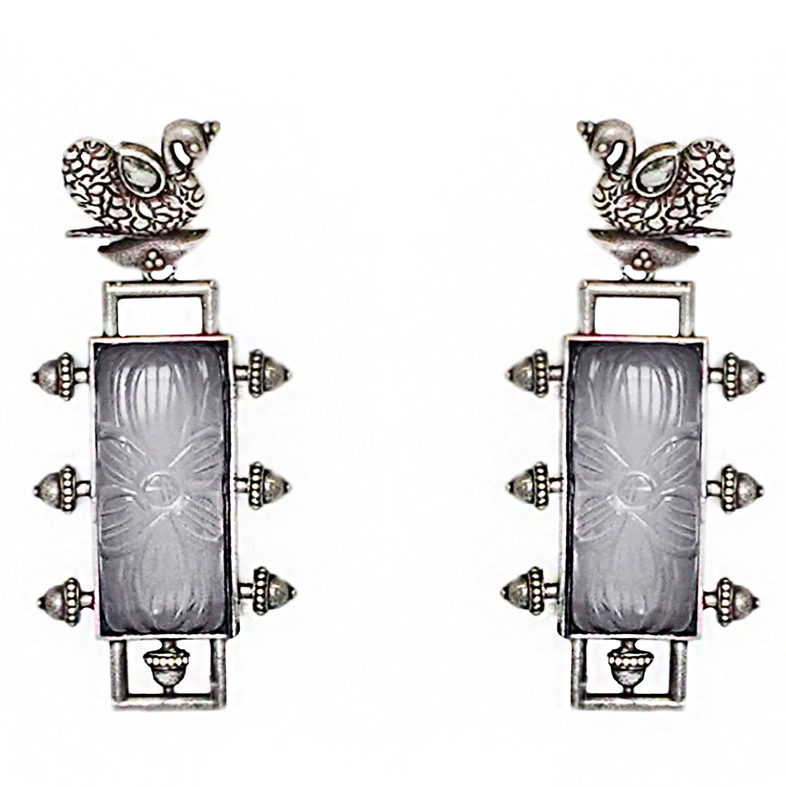 Teejh Samaira Silver Oxidised Grey Stone Earrings
