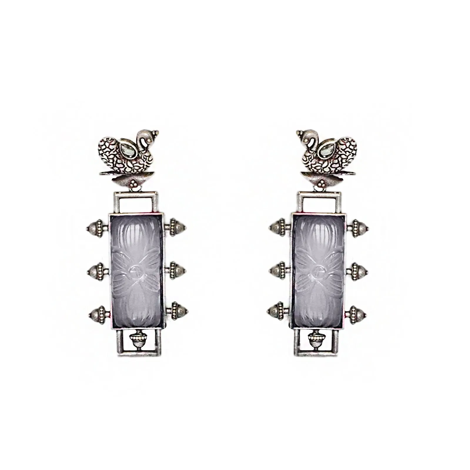 Teejh Samaira Silver Oxidised Grey Stone Earrings